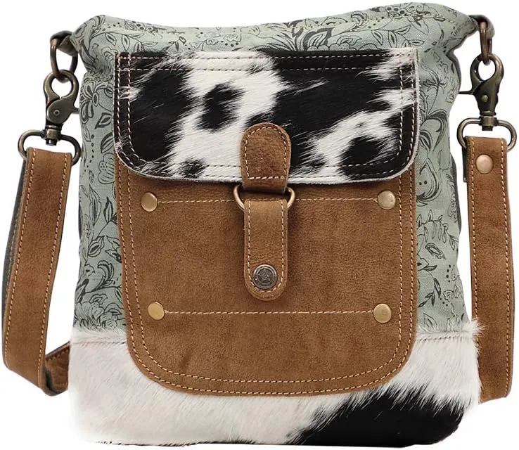 Myra Bag Eau De Nil Upcycled Canvas & Cowhide Shoulder Bag S-1430