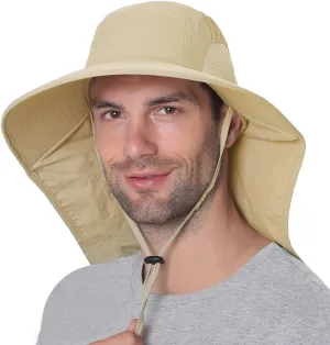 Neck Flap UV Protection Sun Hat for Men Wide Brim Outdoor UPF50  Fishing Gardening Hiking Safari Cap with Mesh Sides