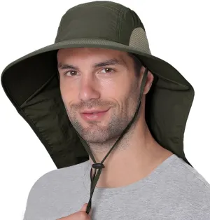Neck Flap UV Protection Sun Hat for Men Wide Brim Outdoor UPF50  Fishing Gardening Hiking Safari Cap with Mesh Sides