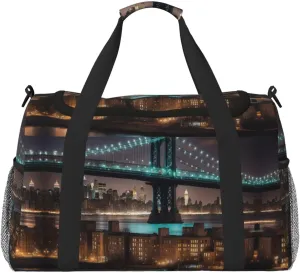 New York Manhattan Bridge Night print Overnight Bags for Women and Men Shoulder Bag Carry On Bag for Traveling Travel Essentials