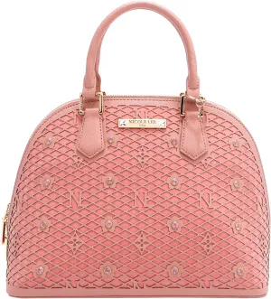 Nicole Lee Dome Satchel, Vegan Leather, Laser-cut Floral Pattern
