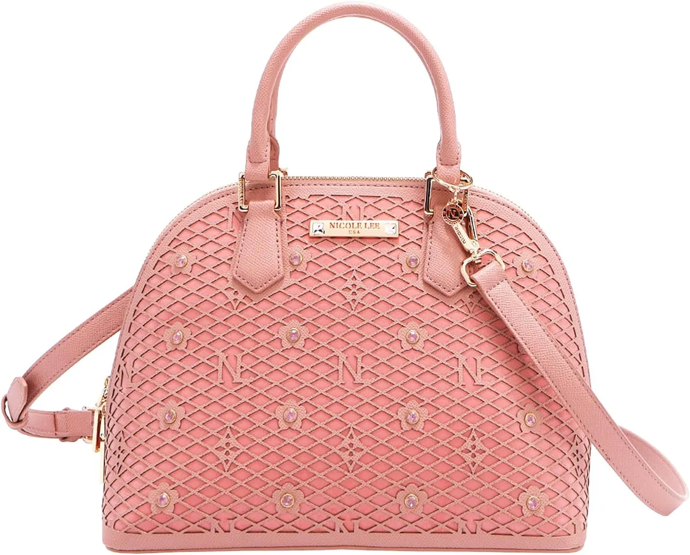 Nicole Lee Dome Satchel, Vegan Leather, Laser-cut Floral Pattern