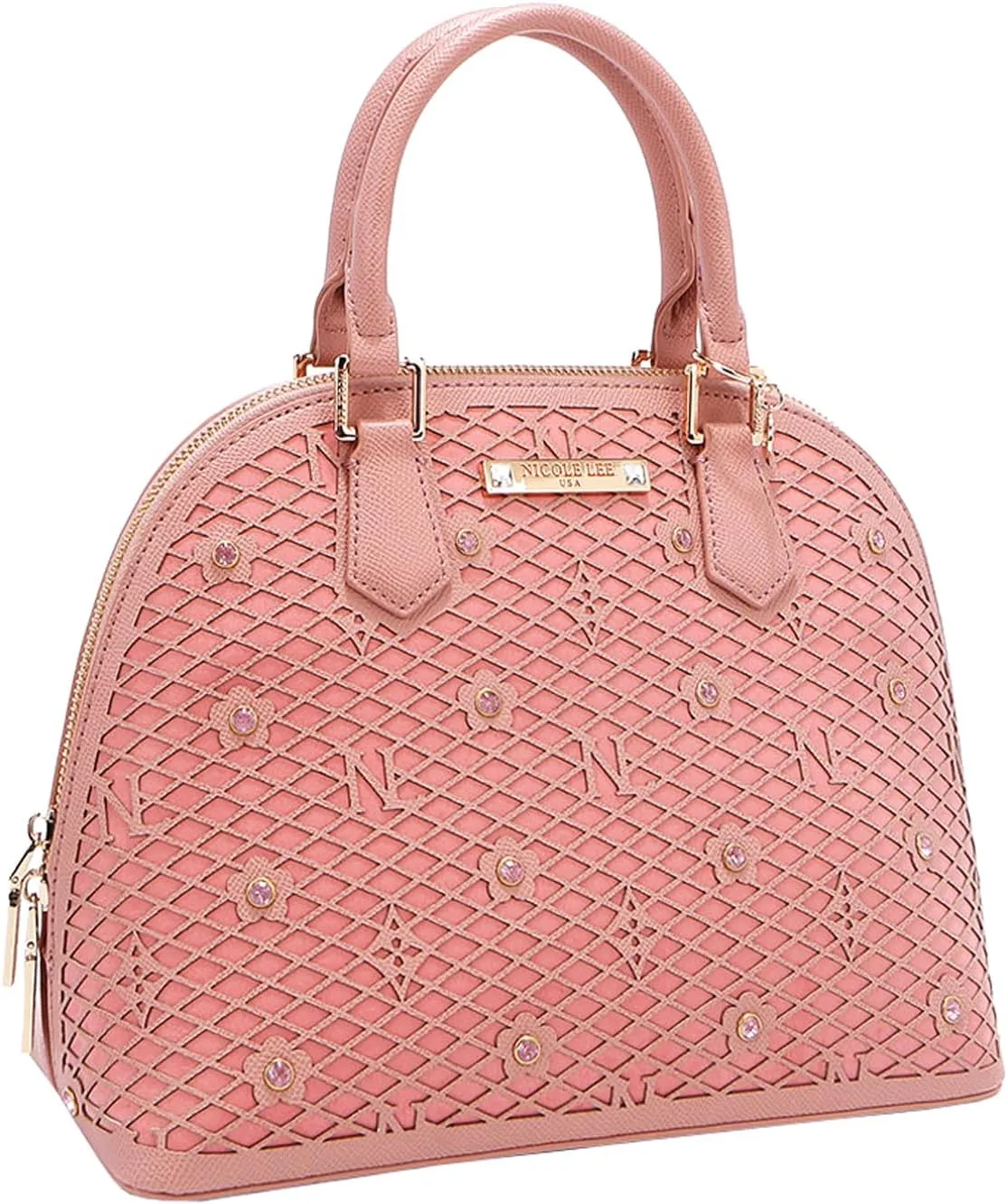 Nicole Lee Dome Satchel, Vegan Leather, Laser-cut Floral Pattern