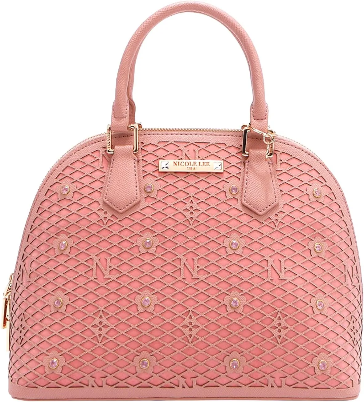 Nicole Lee Dome Satchel, Vegan Leather, Laser-cut Floral Pattern
