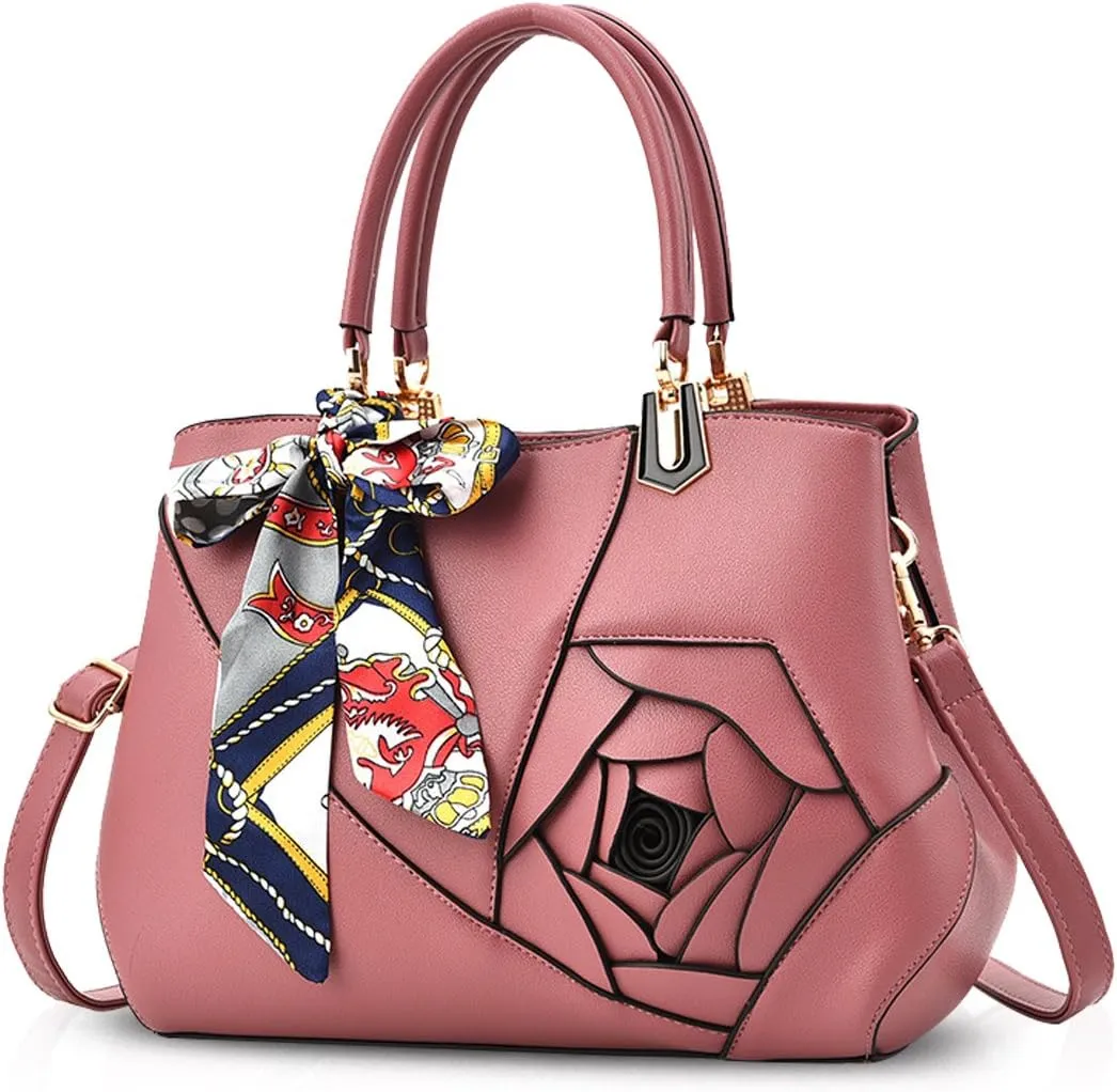 NICOLE&DORIS Flowers Handbag for Women Top Handle Bags PU Leather Messenger Bag Fashion Shoulder Bag Tote Satchel Ladies Crossbody Bag Pink