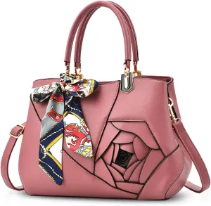 NICOLE&DORIS Flowers Handbag for Women Top Handle Bags PU Leather Messenger Bag Fashion Shoulder Bag Tote Satchel Ladies Crossbody Bag Pink