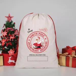 North Pole Overnight Delivery - Christmas Canvas Drawstring Bag