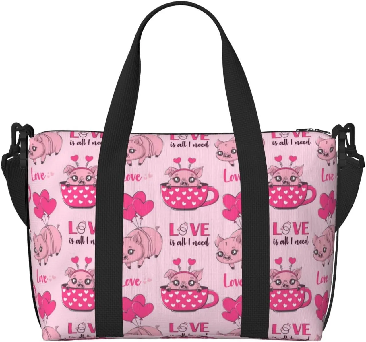 Novastar Laptop Tote Bag for Women Work - Cute Pig With Tea Cup Balloon Overnight Weekender Bags for Women Travel, Gym Bag for Women Men, Personal Item Crossbody Travel Bags for Women Men Carry On