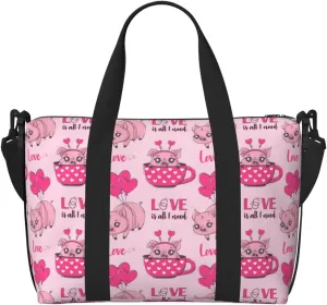 Novastar Laptop Tote Bag for Women Work - Cute Pig With Tea Cup Balloon Overnight Weekender Bags for Women Travel, Gym Bag for Women Men, Personal Item Crossbody Travel Bags for Women Men Carry On