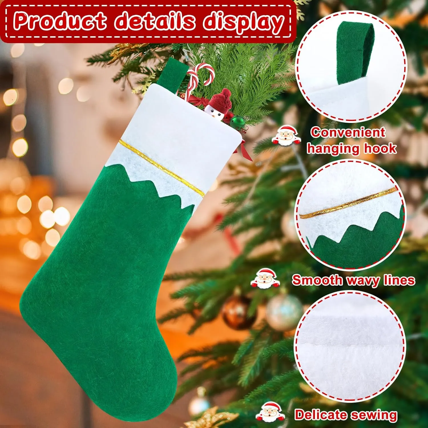 NOVWANG 10 Pack Christmas Stockings, Hanging Xmas Home Decor Christmas Stocking Bags Holiday Decorations Stockings Green Christmas Stockings Bulk