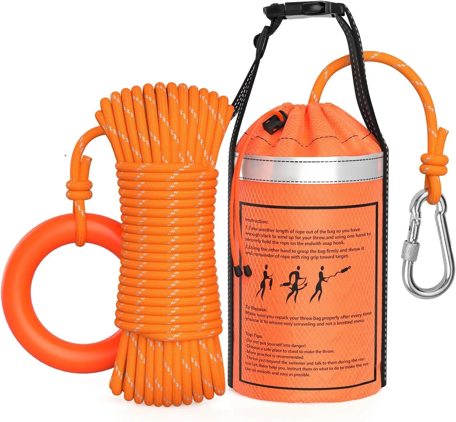 NTR Water Rescue Throw Bag with 50/70/98 Feet of Rope in 3/10 Inch Tensile Strength Rated to 1844lbs, Throwable Device for Kayaking and Rafting, Safety Equipment for Raft and Boat