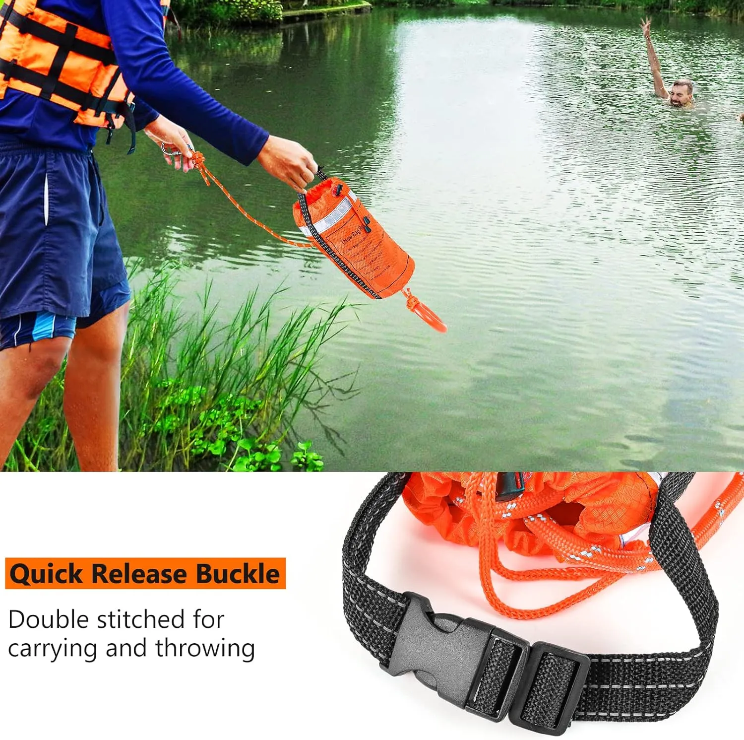 NTR Water Rescue Throw Bag with 50/70/98 Feet of Rope in 3/10 Inch Tensile Strength Rated to 1844lbs, Throwable Device for Kayaking and Rafting, Safety Equipment for Raft and Boat