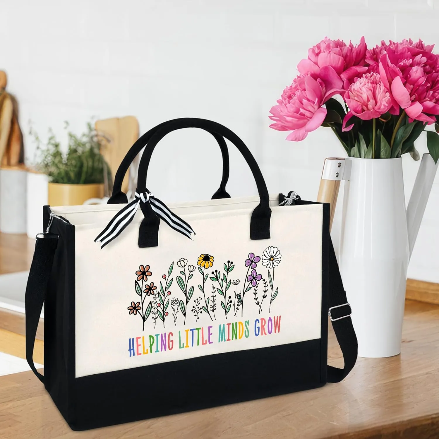 OASSIE Teacher Appreciation Gifts - Canvas Tote Bag 13oz With Zipper - Teacher's Day Birthday Thank You Gifts for Teachers