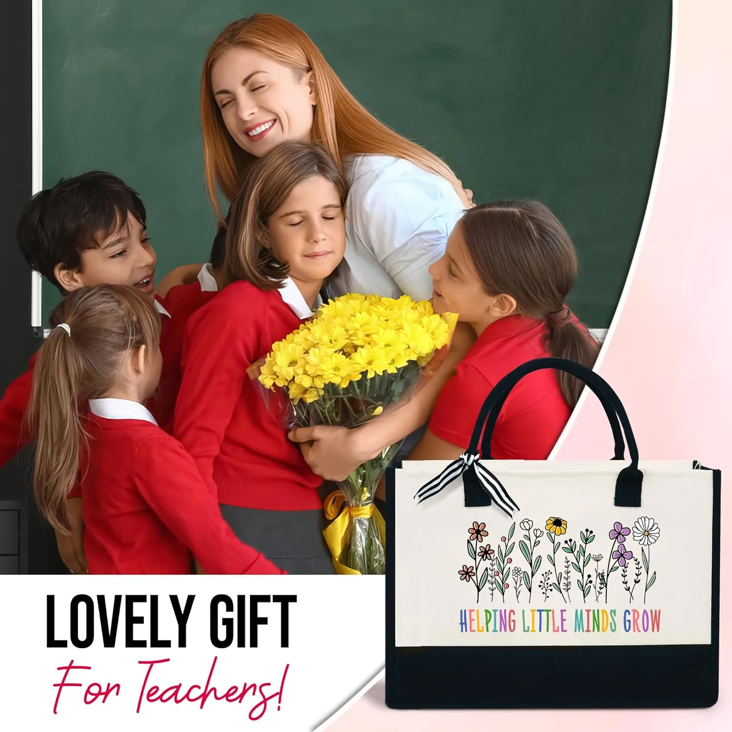 OASSIE Teacher Appreciation Gifts - Canvas Tote Bag 13oz With Zipper - Teacher's Day Birthday Thank You Gifts for Teachers