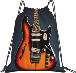 orange electric guitars print Drawstring Shoulder Bag,Gym Bag,Outdoor Portable Shoulder Bag,Sports Yoga Bag