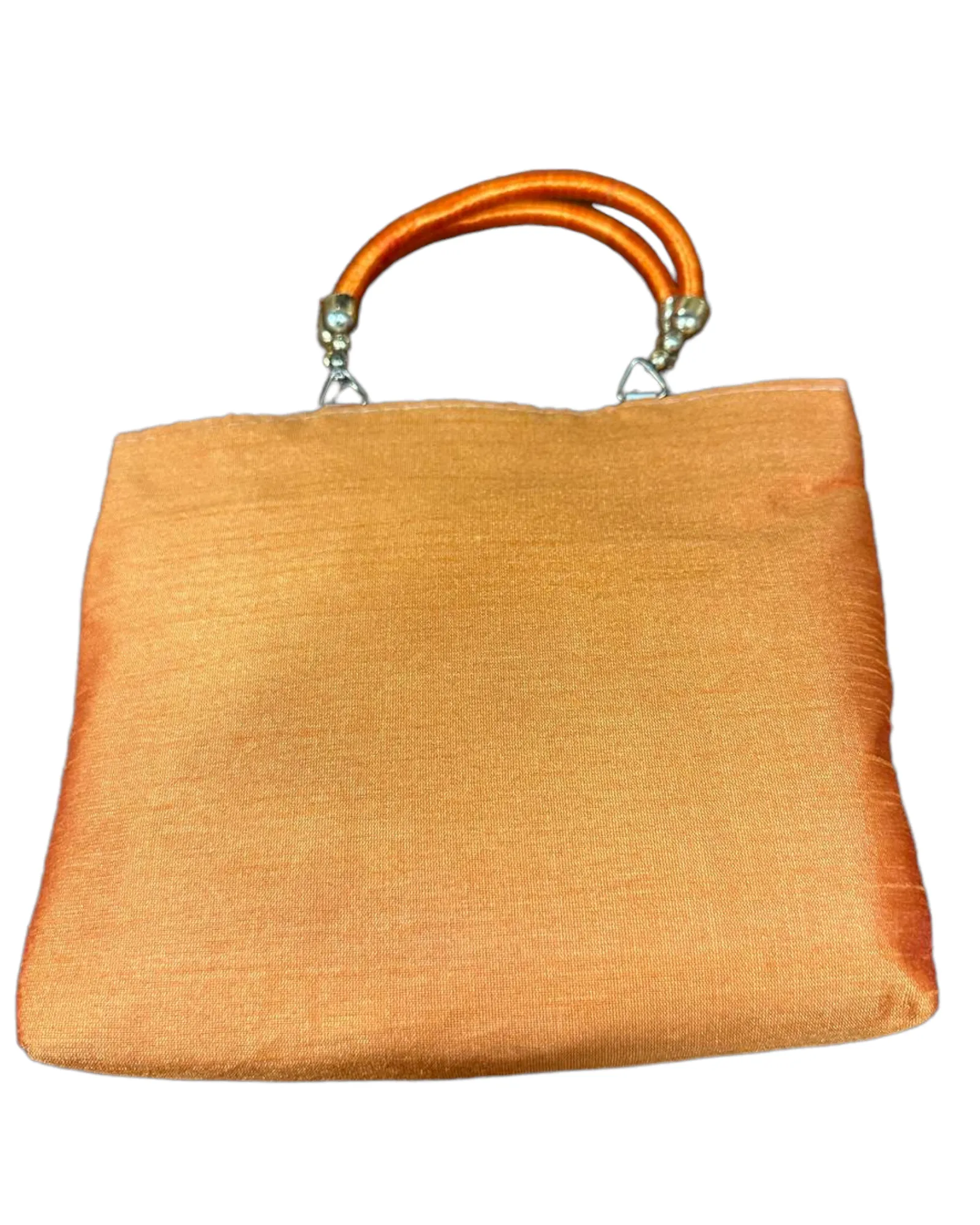 Orange Lucknowi Chikankari Embroidery Hand Bag Purse