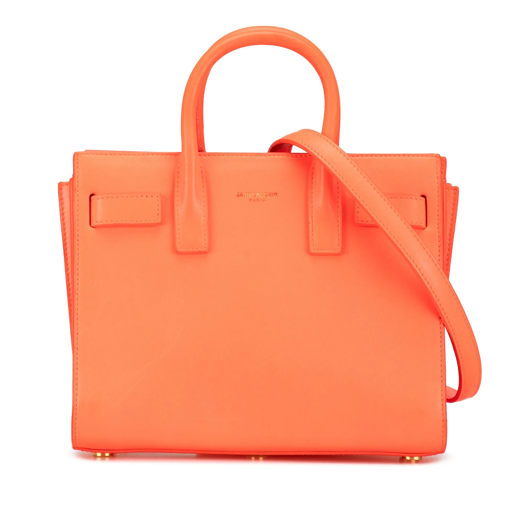 Orange Saint Laurent Nano Leather Sac De Jour Satchel