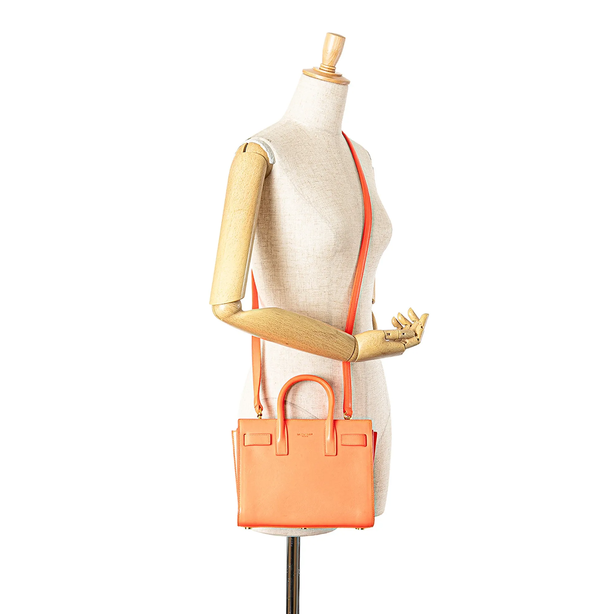 Orange Saint Laurent Nano Leather Sac De Jour Satchel