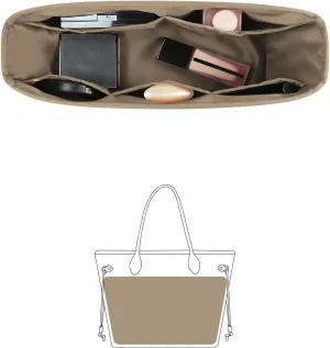 Organizer for LV Neverfull PM Tote Bags, Purse Bags Organizer with Silky Satin, Lightweight Shaper for Daily Use, Multiple Pockets for Storage (Neverfull PM, Gris Tourterelle)