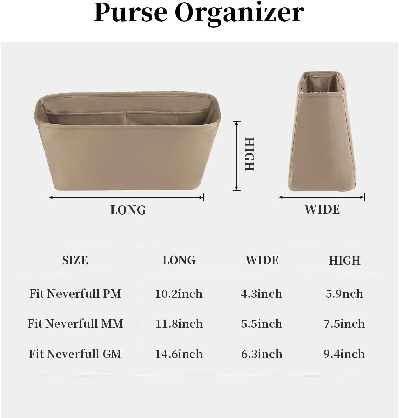 Organizer for LV Neverfull PM Tote Bags, Purse Bags Organizer with Silky Satin, Lightweight Shaper for Daily Use, Multiple Pockets for Storage (Neverfull PM, Gris Tourterelle)