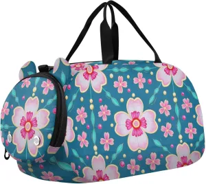 Oriental Cherry Peach Teal Kids Duffel Bag with Shoes Compartment Lightweight Weekender Overnight Bags for Beach Swim Pool Sports bolsos de para hombre