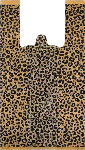 Outus 50 Pieces Leopard Shopping Plastic T Shirt Bags Large Leopard Double Print Treat Bags with Handles for Business Grocery Store Home Merchandise Retail Boutique Using, 5 Mil and 19 x 35 x 12 cm
