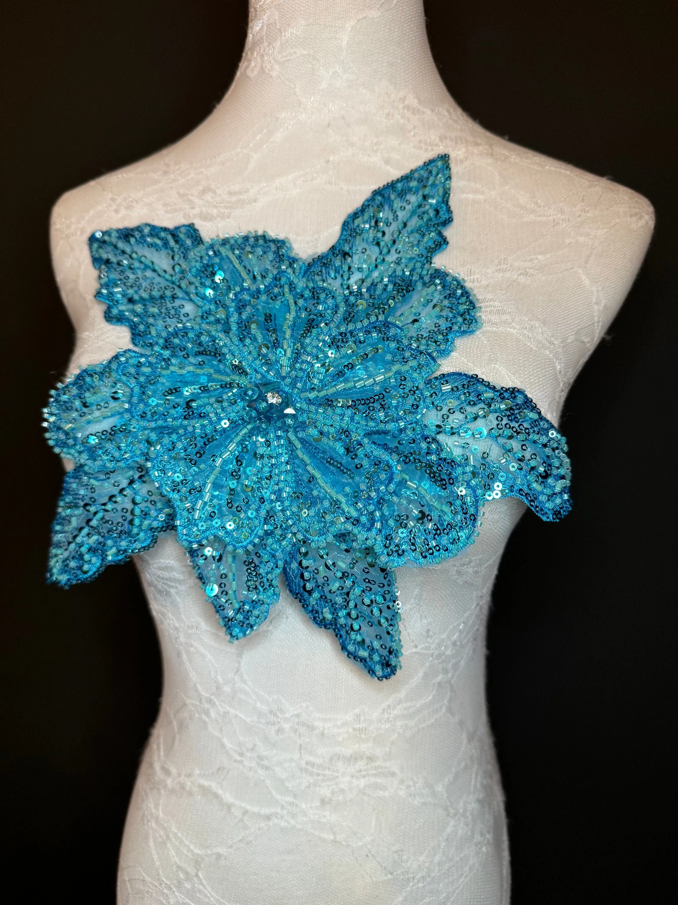 Oversized Corsage Flower, Beaded, Sequined, 19 Colours, 12” Wide, Beaded Pin on Corsage, Bridal, Clothing, Dress, FAN Design, FAN Design