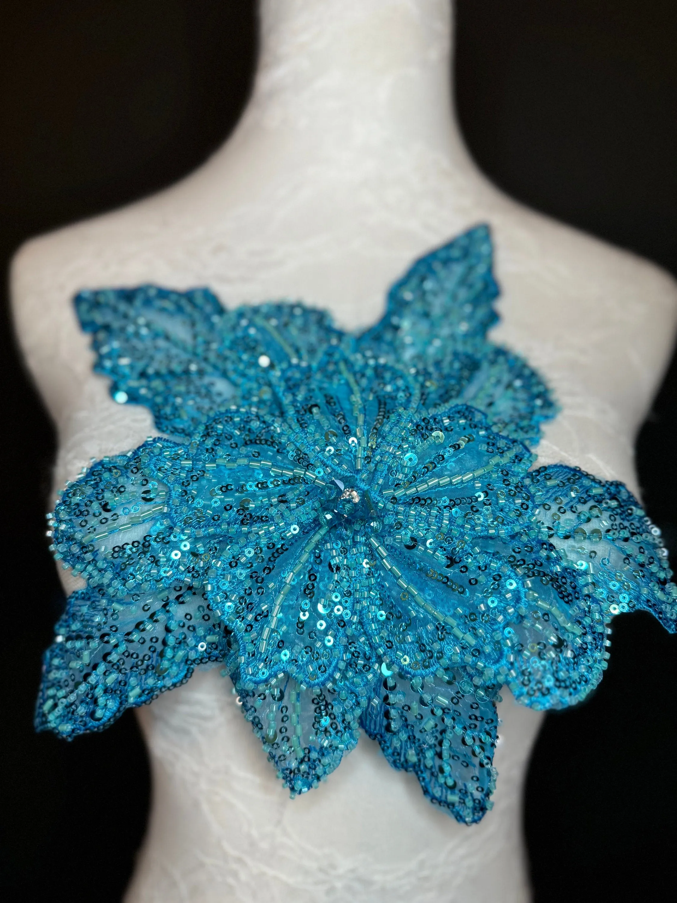 Oversized Corsage Flower, Beaded, Sequined, 19 Colours, 12” Wide, Beaded Pin on Corsage, Bridal, Clothing, Dress, FAN Design, FAN Design