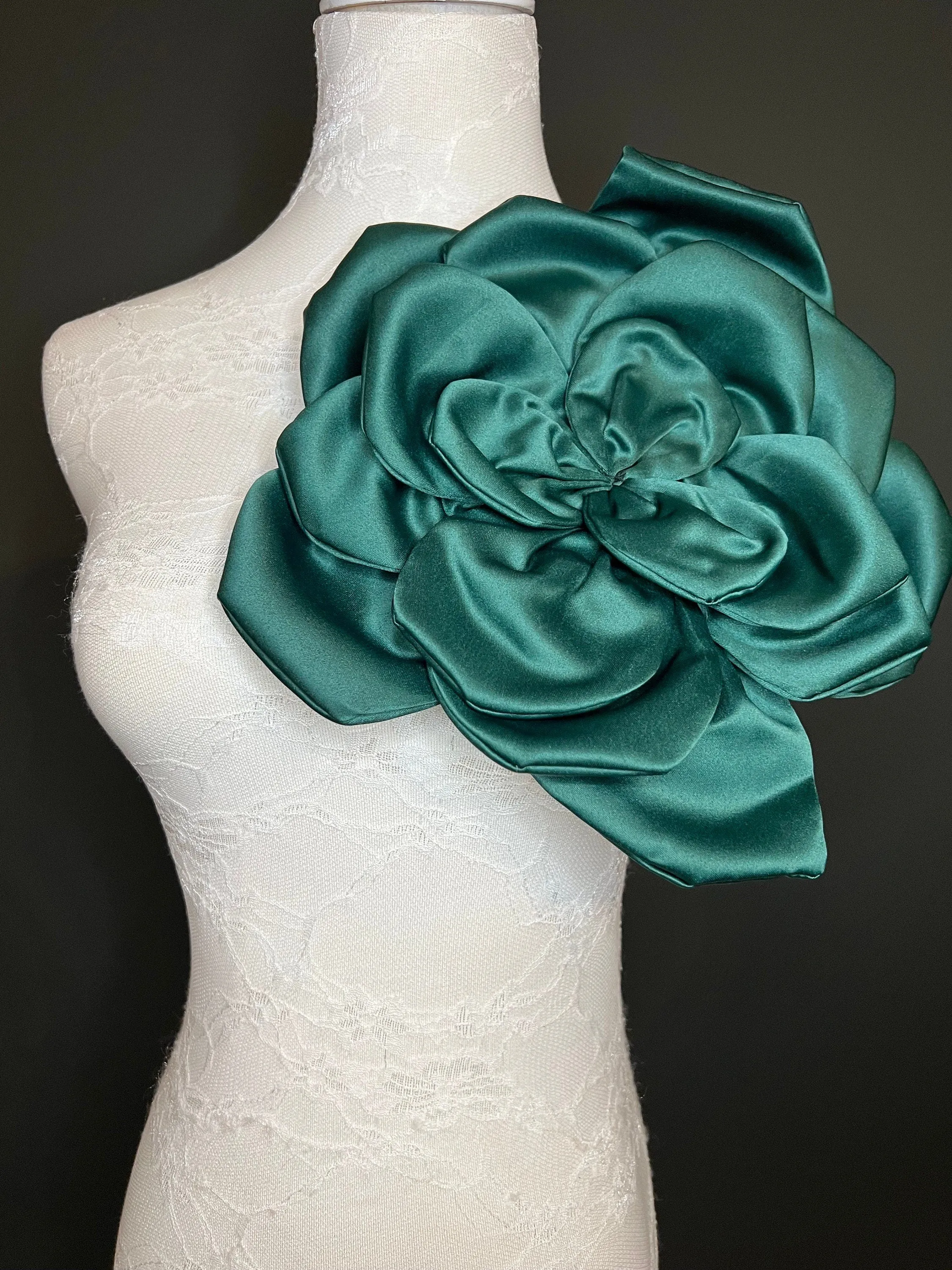Oversized Large Corsage Flower, Forest Green, 9 colours, 11” Wide, 27cm, Pin on Corsage, Bridal, Clothing, Dress, Hat, Accessory, FAN Design