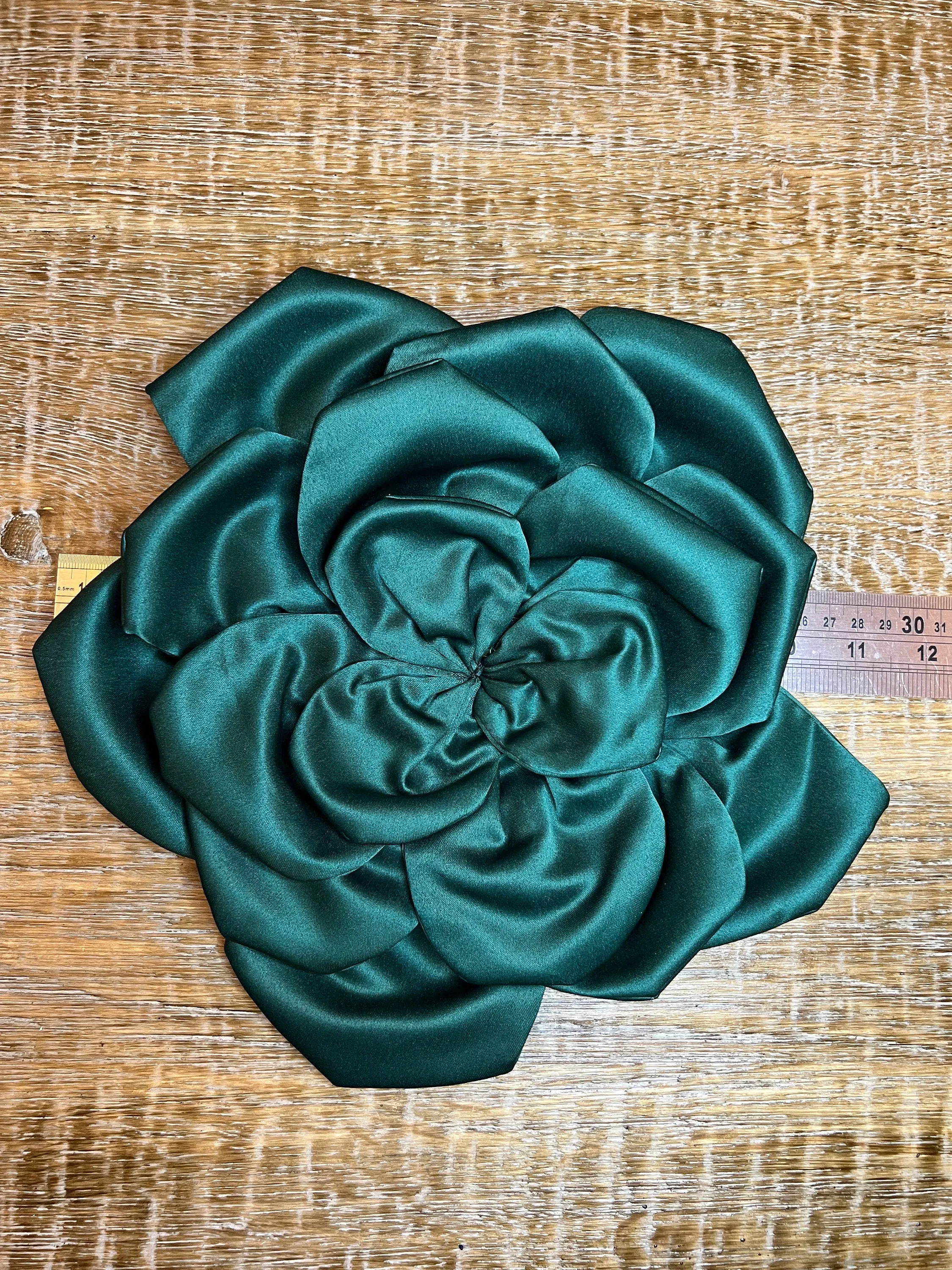 Oversized Large Corsage Flower, Forest Green, 9 colours, 11” Wide, 27cm, Pin on Corsage, Bridal, Clothing, Dress, Hat, Accessory, FAN Design