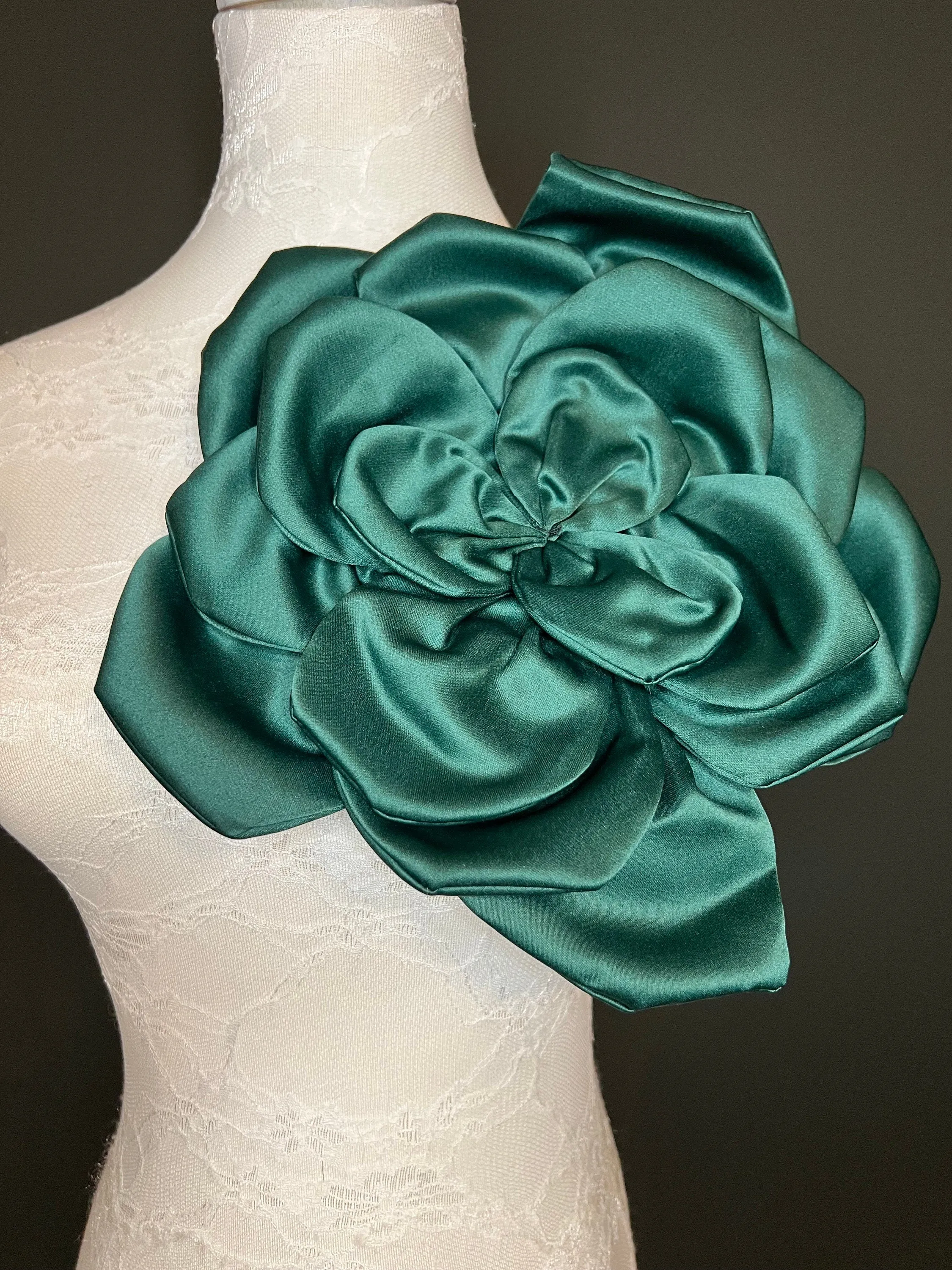 Oversized Large Corsage Flower, Forest Green, 9 colours, 11” Wide, 27cm, Pin on Corsage, Bridal, Clothing, Dress, Hat, Accessory, FAN Design