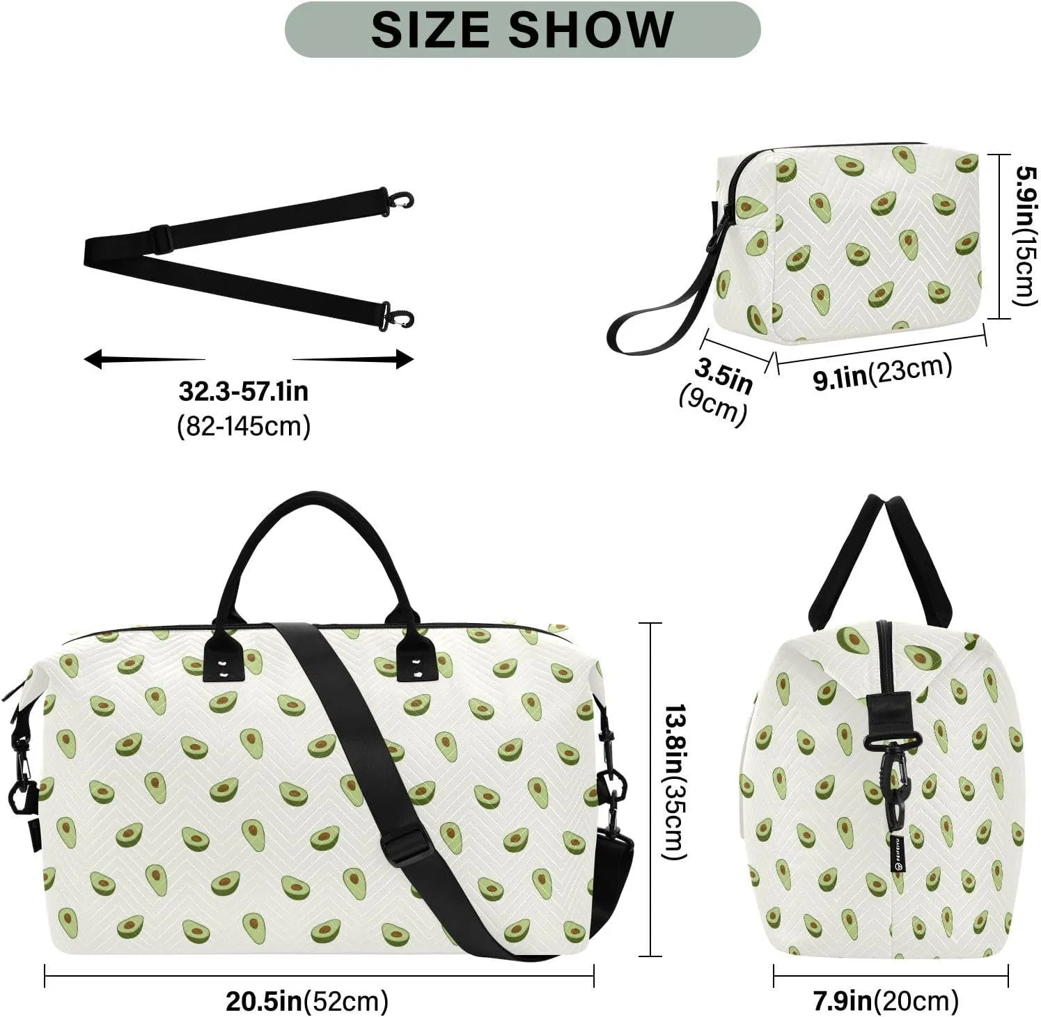 Oversized Travel Duffel Bag Avocado Green Carry on Bag with Toiletry Bag Gym Bag for Trekking Airplane Traveling 2 Pcs Set