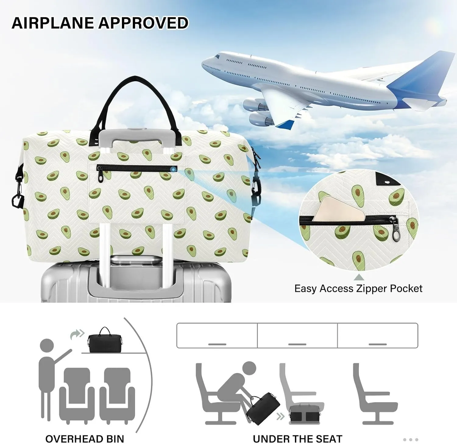 Oversized Travel Duffel Bag Avocado Green Carry on Bag with Toiletry Bag Gym Bag for Trekking Airplane Traveling 2 Pcs Set