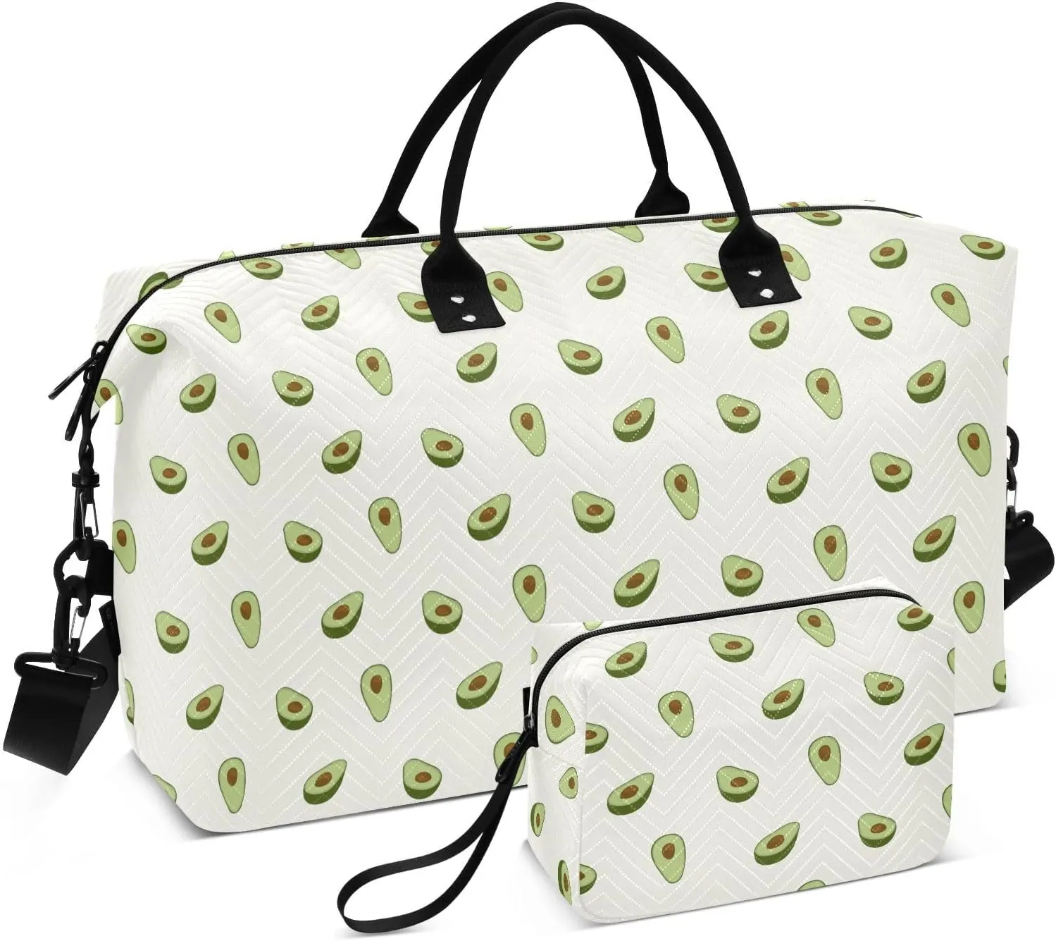 Oversized Travel Duffel Bag Avocado Green Carry on Bag with Toiletry Bag Gym Bag for Trekking Airplane Traveling 2 Pcs Set