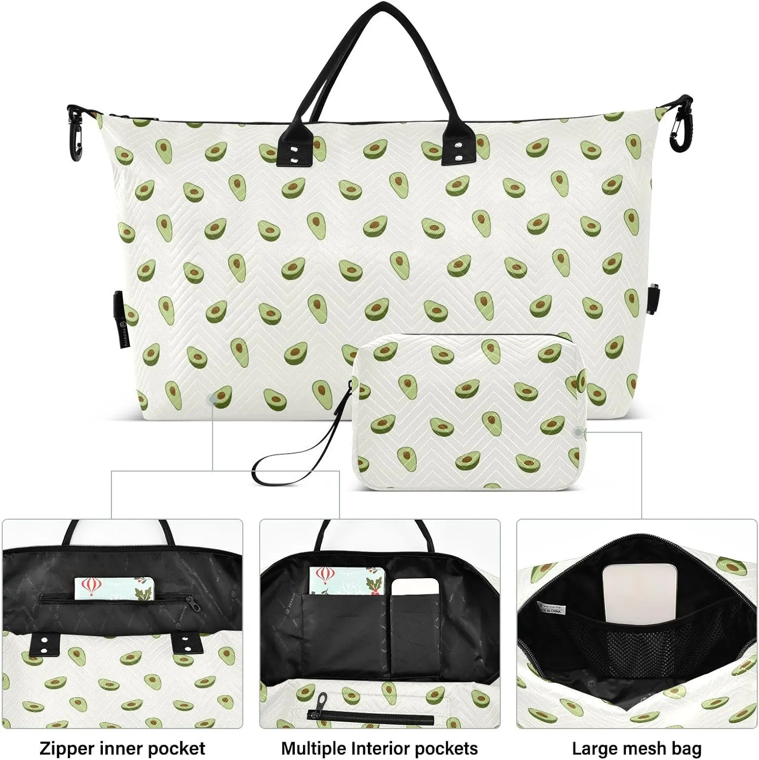 Oversized Travel Duffel Bag Avocado Green Carry on Bag with Toiletry Bag Gym Bag for Trekking Airplane Traveling 2 Pcs Set