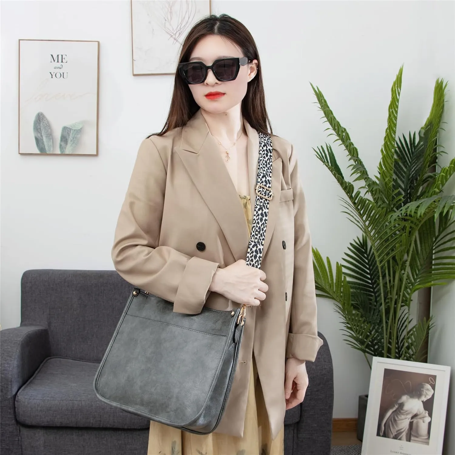 Ovida Vegan Leather Crossbody Bags for Women Hobo Purse Designer Shoulder Handbags With Guitar Strap Bucket Satchel Tote Bag