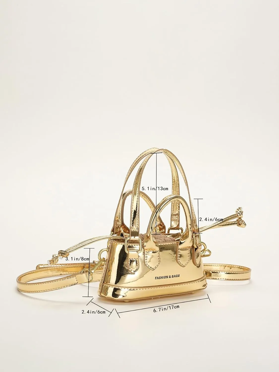 OYOANGLE Women's Metallic Letter Print Drawstring Bucket Bag Double Handle Crossbody Shoulder Handbags