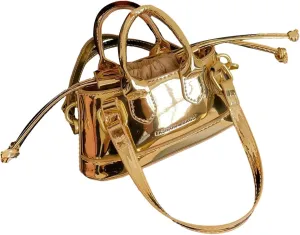 OYOANGLE Women's Metallic Letter Print Drawstring Bucket Bag Double Handle Crossbody Shoulder Handbags