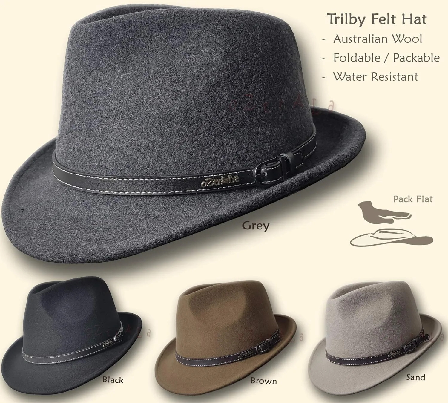 Oztrala Trilby Felt Hat Australian Wool Leather Band Fedora Fur Men/Women Bucket HW03 Trilby