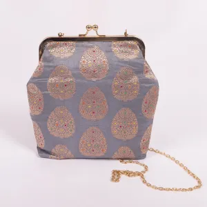 Paan Buta Grey Banarasi Handwoven Silk Clutch