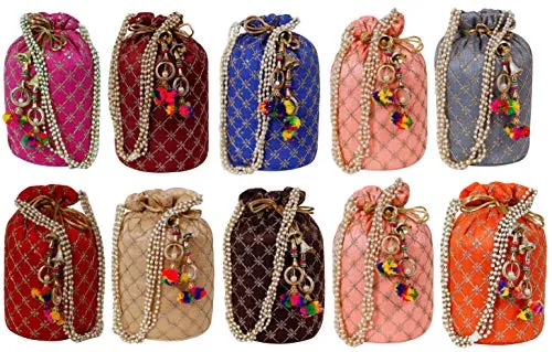 (Pack of 10) Women's Potli Bag Combo (Multicolor)