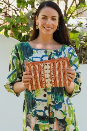 Paisley the Label Coral and Cream Macramé Raffia Clutch
