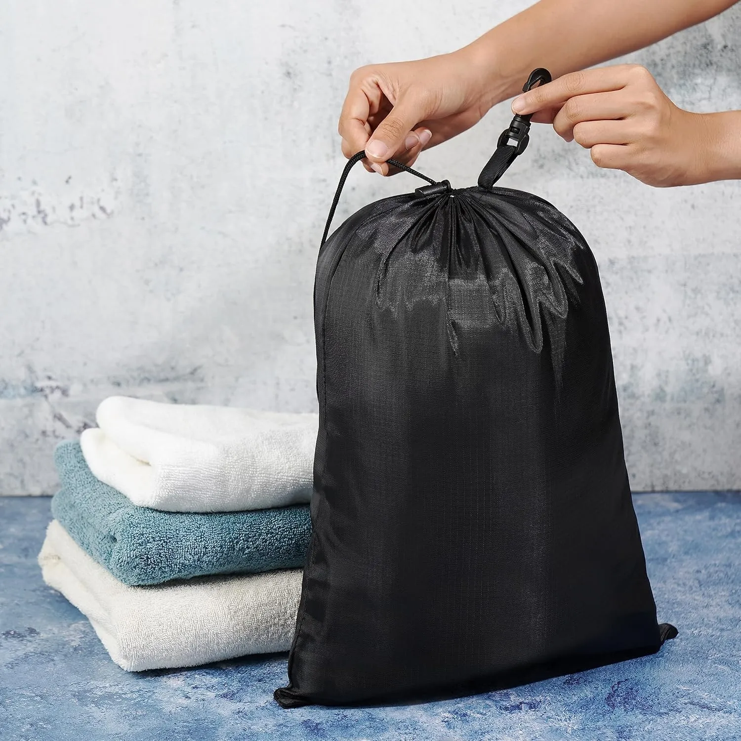 PALTERWEAR Drawstring Bag - Cinch and Ditty Pouch with Clip for Travel, Wardrobe, Outdoors - Set of 5 (Black, 12 x 16 inch)