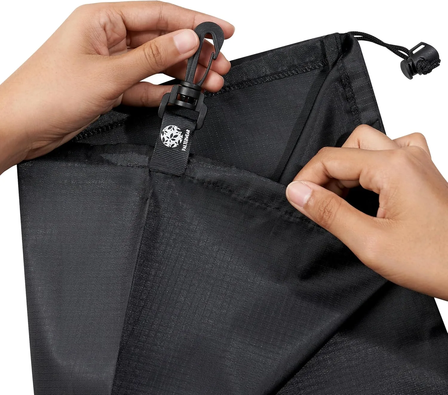 PALTERWEAR Drawstring Bag - Cinch and Ditty Pouch with Clip for Travel, Wardrobe, Outdoors - Set of 5 (Black, 12 x 16 inch)