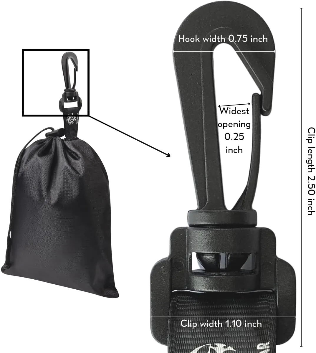PALTERWEAR Drawstring Bag - Cinch and Ditty Pouch with Clip for Travel, Wardrobe, Outdoors - Set of 5 (Black, 12 x 16 inch)