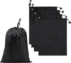 PALTERWEAR Drawstring Bag - Cinch and Ditty Pouch with Clip for Travel, Wardrobe, Outdoors - Set of 5 (Black, 12 x 16 inch)