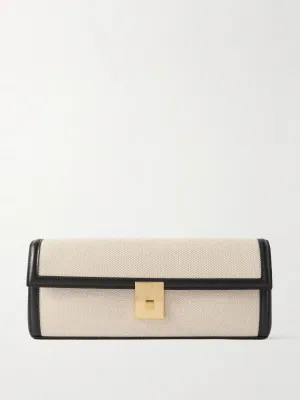 Paris leather-trimmed canvas clutch