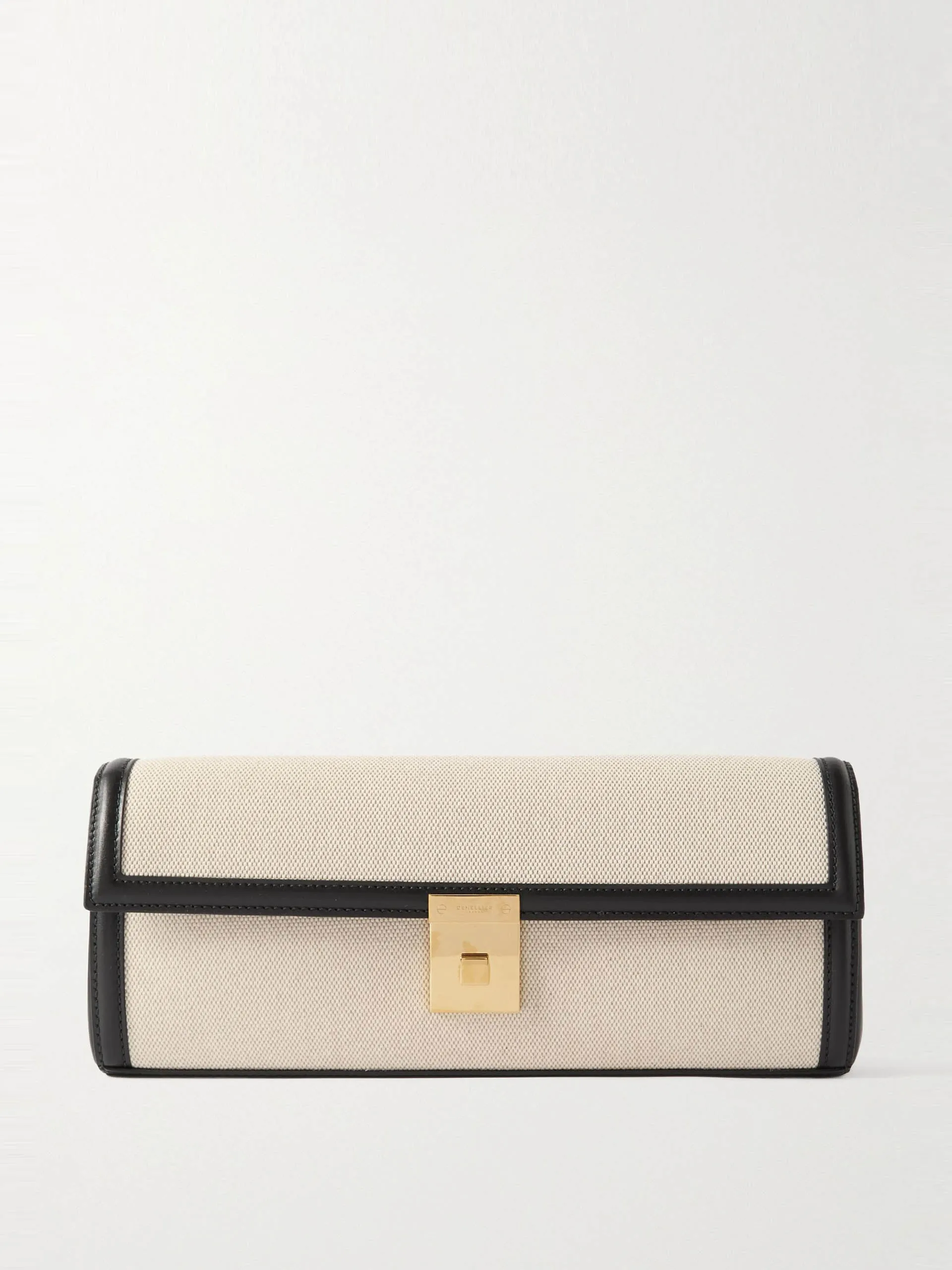 Paris leather-trimmed canvas clutch