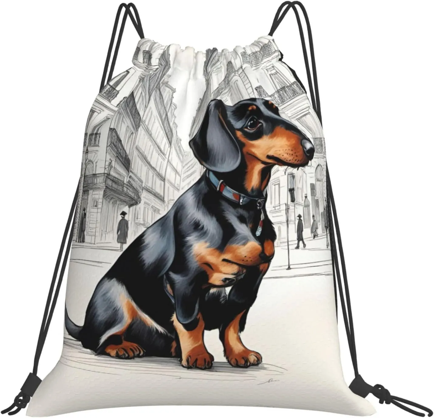 Parisian Dachshund print Casual drawstring backpack fitness bag, fashionable, fit for sports travel and daily use