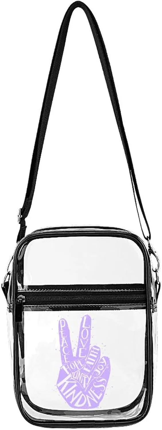 Peace Love Faith Joy Clear Crossbody Bag Stadium Bag Adjustable Side Shoulder Bags Messenger Bag with 2 Compartments
